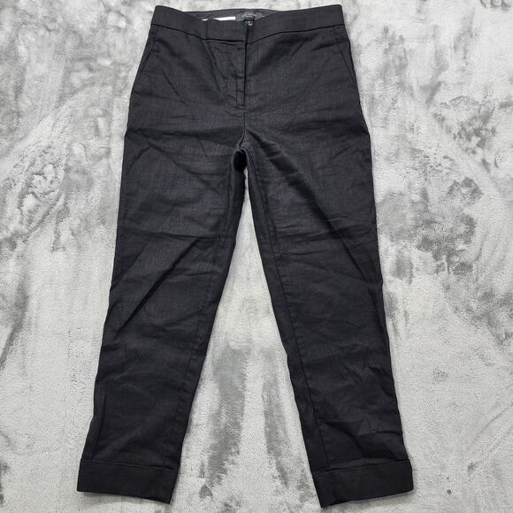 Ann Taylor Pants Women 4P PETITE Black Linen Blend High Rise Cuffed Ankle Preppy - Picture 1 of 10
